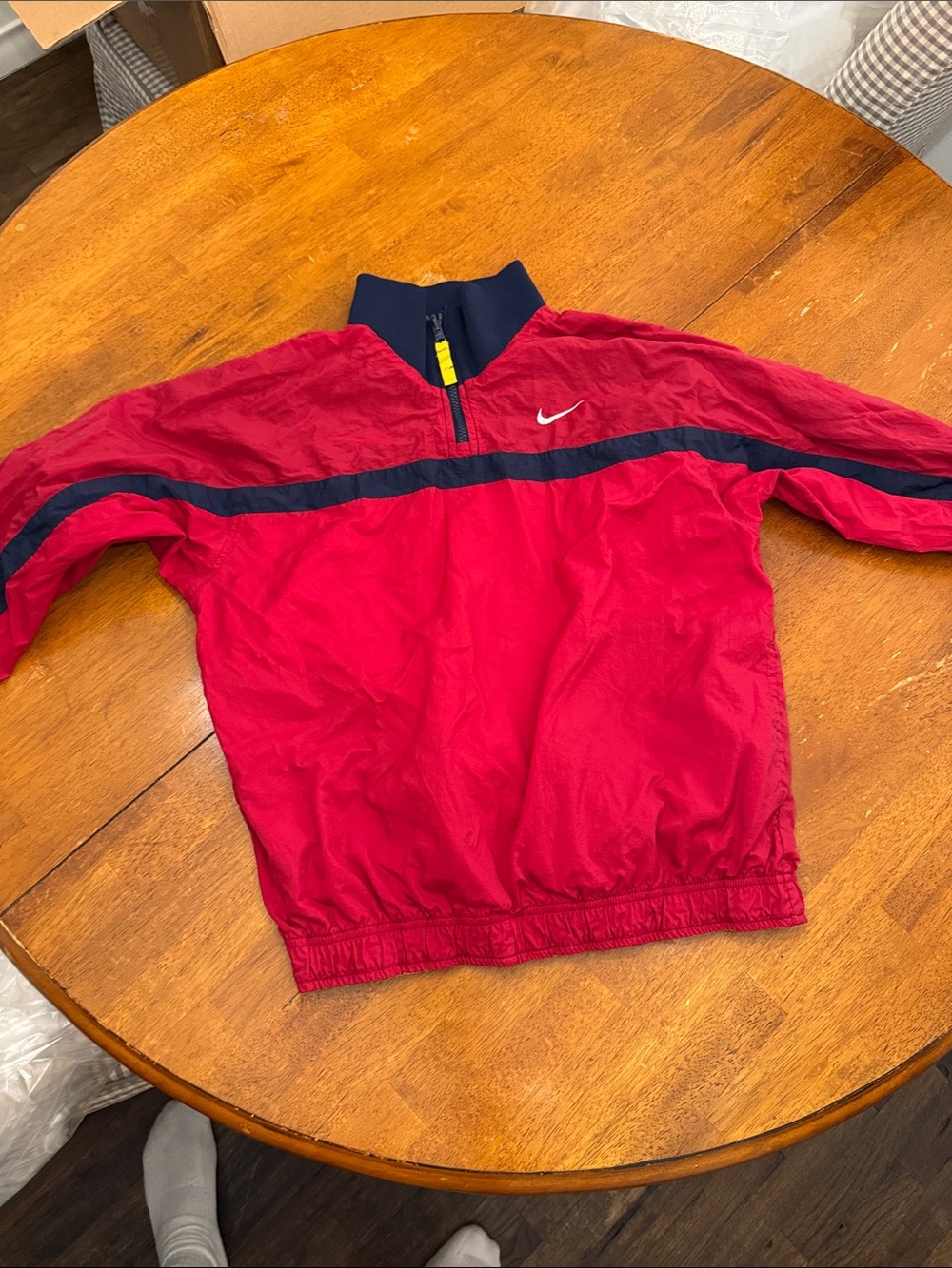 Nike Kids Red Pullover Windbreaker with Navy Stripe Medium